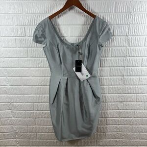 Emporio Armani Ice Blue Sheath Dress NWT Silk Cotton 44